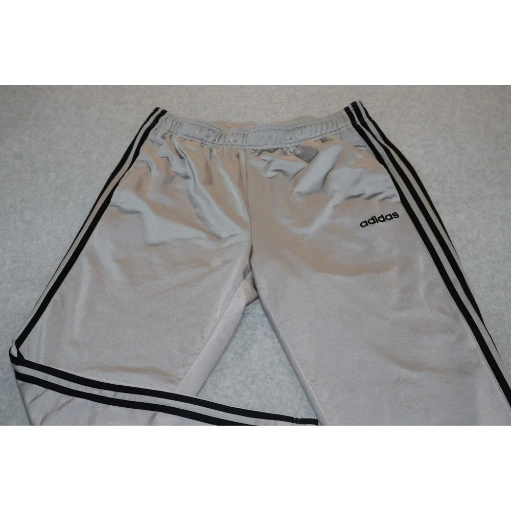 Adidas Track Pants Mens Large Silver Black 3-Stripe Athletic Gym Workout